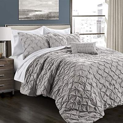 Lush Decor Ravello Parure de lit 5 pièces avec housse de couette et taies d'oreiller Style shabby chic Gris clair Lush Decor Ravello Parure de lit 5 pièces avec housse de couette et taies d'oreiller Style shabby chic Gris clair