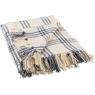 DII Farmhouse Plaid Collection Plaid en coton, 127 x 152,4 cm, bleu français DII Farmhouse Plaid Collection Plaid en coton, 127 x 152,4 cm, bleu français