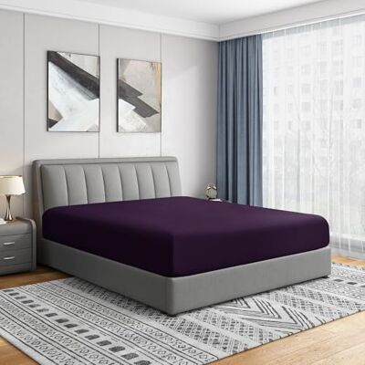 Cathay Home Drap-housse de luxe pour lit simple en microfibre brossée, aubergine Cathay Home Drap-housse de luxe pour lit simple en microfibre brossée, aubergine