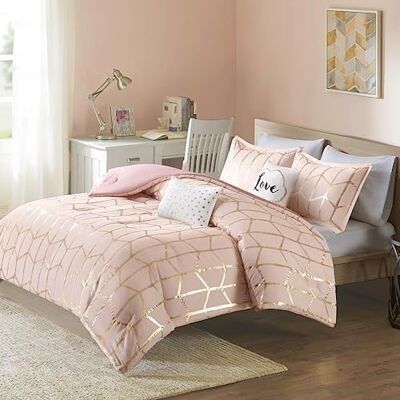Intelligent Design Raina Comforter Set King/Cal King Size – Blush Gold – Geometric – 5 pièces – Ultra Soft Microfiber Teen Bedding for Girls Bedroom Intelligent Design Raina Comforter Set King/Cal King Size – Blush Gold – Geometric – 5 pièces – Ultra Soft Microfiber Teen Bedding for Girls Bedroom