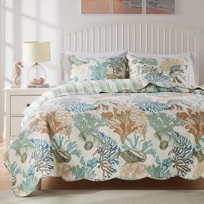 Greenland Home Fashions Barefoot Bungalow Parure de lit 3 pièces en microfibre, jade, très grand lit californien Greenland Home Fashions Barefoot Bungalow Parure de lit 3 pièces en microfibre, jade, très grand lit californien