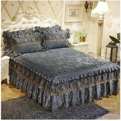 GMVZGQW Parure de lit 3 pièces avec jupe de lit en dentelle épaisse Couvre-lit pour la maison Grand lit / très grand lit (gris, 3 pièces, 200 x 220 cm) GMVZGQW Parure de lit 3 pièces avec jupe de lit en dentelle épaisse Couvre-lit pour la maison Grand lit / très grand lit (gris, 3 pièces, 200 x 220 cm)