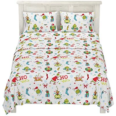 Franco Dr. Seuss' The Grinch Bedding – Parure de lit super douce en flanelle 100 % coton, grand lit Franco Dr. Seuss' The Grinch Bedding – Parure de lit super douce en flanelle 100 % coton, grand lit