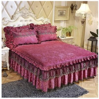 GMVZGQW Parure de lit 3 pièces avec jupe de lit en dentelle épaisse Couvre-lit pour la maison Grand lit/très grand lit (pâte de haricots rouges, 3 pièces, 200 x 220 cm) GMVZGQW Parure de lit 3 pièces avec jupe de lit en dentelle épaisse Couvre-lit pour la maison Grand lit/très grand lit (pâte de haricots rouges, 3 pièces, 200 x 220 cm)