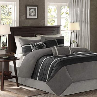Madison Park Parure de lit alternative en duvet toutes saisons, taies assorties, oreiller décoratif, polyester, noir, lit double Madison Park Parure de lit alternative en duvet toutes saisons, taies assorties, oreiller décoratif, polyester, noir, lit double