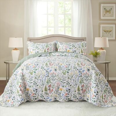 HoneiLife Parure de lit 3 pièces avec courtepointe pour grand lit – Couvre-lit léger et réversible en microfibre – Motif floral sauvage – Pour toutes les saisons HoneiLife Parure de lit 3 pièces avec courtepointe pour grand lit – Couvre-lit léger et réversible en microfibre – Motif floral sauvage – Pour toutes les saisons