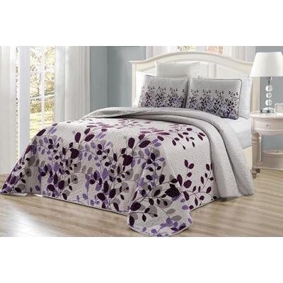 Grand Linen Parure de lit 3 pièces imprimée fine (292,1 x 241,3 cm), couvre-lit réversible pour très grand lit (violet, gris, vigne) Grand Linen Parure de lit 3 pièces imprimée fine (292,1 x 241,3 cm), couvre-lit réversible pour très grand lit (violet, gris, vigne)