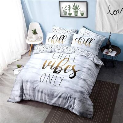 Sleepdown Parure de lit complète réversible avec housse de couette et taie d'oreiller et drap-housse (slogan froid, lit double) Sleepdown Parure de lit complète réversible avec housse de couette et taie d'oreiller et drap-housse (slogan froid, lit double)