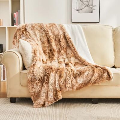 EMME Couverture douillette 150 x 200 cm En fausse fourrure Super douce En peluche Chaude et confortable Réversible Pour canapé et lit Marron EMME Couverture douillette 150 x 200 cm En fausse fourrure Super douce En peluche Chaude et confortable Réversible Pour canapé et lit Marron