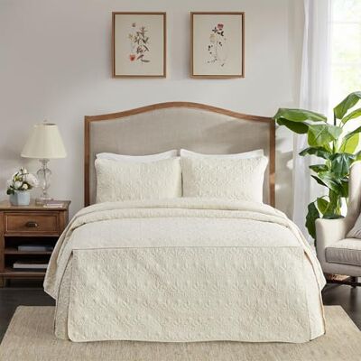 Madison Park Quebec – Couvre-lit ajusté classique traditionnel pour toutes les saisons, léger, taies assorties, très grand lit (200,7 x 200,7 + 61 d), damassé matelassé crème Madison Park Quebec – Couvre-lit ajusté classique traditionnel pour toutes les saisons, léger, taies assorties, très grand lit (200,7 x 200,7 + 61 d), damassé matelassé crème