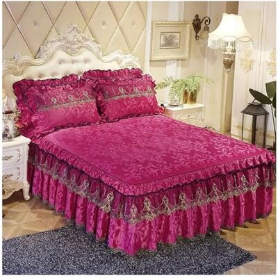 GMVZGQW Parure de lit 3 pièces avec jupe de lit en dentelle épaisse Couvre-lit pour la maison Grand lit / très grand lit (rose, 3 pièces, 150 x 200 cm) GMVZGQW Parure de lit 3 pièces avec jupe de lit en dentelle épaisse Couvre-lit pour la maison Grand lit / très grand lit (rose, 3 pièces, 150 x 200 cm)