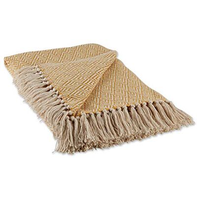 DII Jeté en coton tissé collection motif diamant, 127 x 152,4 cm, miel doré DII Jeté en coton tissé collection motif diamant, 127 x 152,4 cm, miel doré