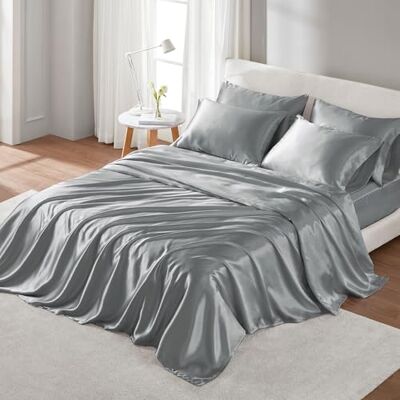 Madison Park Essentials Parure de lit en satin de luxe, soyeuse avec éclat naturel, poche profonde de 40,6 cm, élastique tout autour – Literie toute l'année, très grand lit californien, gris, 6 pièces Madison Park Essentials Parure de lit en satin de luxe, soyeuse avec éclat naturel, poche profonde de 40,6 cm, élastique tout autour – Literie toute l'année, très grand lit californien, gris, 6 pièces