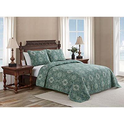 Tommy Bahama Parure de lit réversible en coton avec taies d'oreiller assorties, décoration d'intérieur toutes saisons, couette, vert, grand lit Tommy Bahama Parure de lit réversible en coton avec taies d'oreiller assorties, décoration d'intérieur toutes saisons, couette, vert, grand lit
