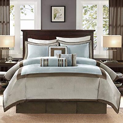 Madison Park Parure de lit de luxe alternative en duvet toutes saisons avec taies assorties, oreillers décoratifs, polyester, Genevieve, bleu, très grand lit californien (264,2 x 233,7 cm) Madison Park Parure de lit de luxe alternative en duvet toutes saisons avec taies assorties, oreillers décoratifs, polyester, Genevieve, bleu, très grand lit californien (264,2 x 233,7 cm)