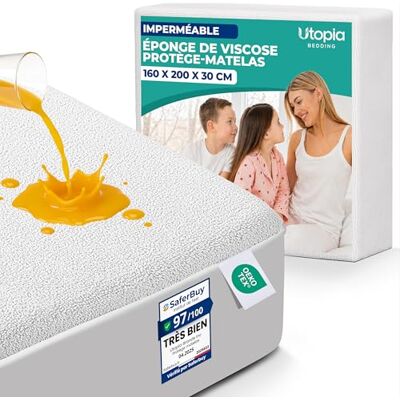 Utopia Bedding protège-matelas 160 x 200 x 30 cm Imperméable, viscose, certifié Oeko-Tex, drap-housse, protège-matelas, respirant, élastique sur tout le pourtour Utopia Bedding protège-matelas 160 x 200 x 30 cm Imperméable, viscose, certifié Oeko-Tex, drap-housse, protège-matelas, respirant, élastique sur tout le pourtour