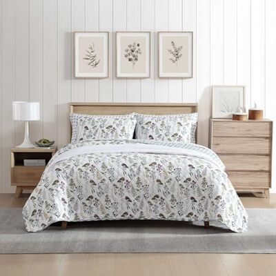 Eddie Bauer Parure de lit double réversible en coton avec taie d'oreiller assortie, décoration d'intérieur florale classique avec revers écossais (vert champ, lit simple) Eddie Bauer Parure de lit double réversible en coton avec taie d'oreiller assortie, décoration d'intérieur florale classique avec revers écossais (vert champ, lit simple)