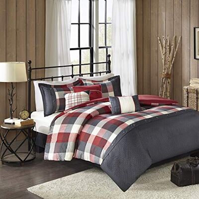 Madison Park Parure de lit douillette alternative en duvet toutes saisons avec jupe de lit, taies d'oreiller, oreiller décoratif, polyester, rouge, très grand lit (264,2 x 233,7 cm) Madison Park Parure de lit douillette alternative en duvet toutes saisons avec jupe de lit, taies d'oreiller, oreiller décoratif, polyester, rouge, très grand lit (264,2 x 233,7 cm)