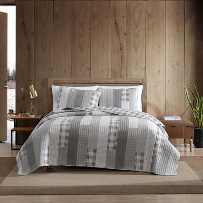 Eddie Bauer Parure de lit réversible en coton avec taies assorties, décoration d'intérieur pour toutes les saisons, gris/ivoire, grand lit Eddie Bauer Parure de lit réversible en coton avec taies assorties, décoration d'intérieur pour toutes les saisons, gris/ivoire, grand lit