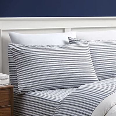 Nautica Draps pour lit double, parure de lit en percale de coton, décoration d'intérieur décontractée, essentiels de chambre de dortoir (rayures Coleridge anthracite, lit double) Nautica Draps pour lit double, parure de lit en percale de coton, décoration d'intérieur décontractée, essentiels de chambre de dortoir (rayures Coleridge anthracite, lit double)