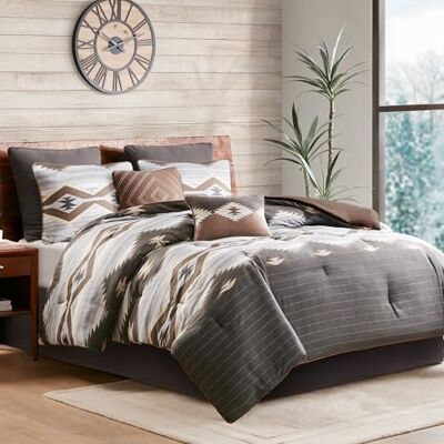 Woolrich John Rich & Bros. Woolrich Parure de lit chaude alternative au duvet et taies assorties en polyester, gris/marron, grand lit Woolrich John Rich & Bros. Woolrich Parure de lit chaude alternative au duvet et taies assorties en polyester, gris/marron, grand lit