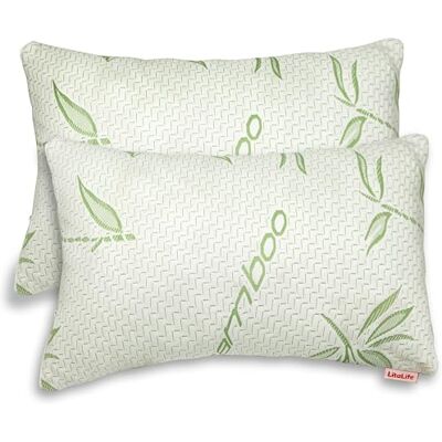 LitaLente Oreiller en bambou (lot de 2) Oreiller Confort Bambou Rembourrage en mousse à mémoire de forme (lot de 2) 45 x 65 x 15 cm LitaLente Oreiller en bambou (lot de 2) Oreiller Confort Bambou Rembourrage en mousse à mémoire de forme (lot de 2) 45 x 65 x 15 cm