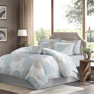Madison Park Essentials Cozy Bed in a Bag Couette alternative en duvet toutes saisons avec parure de lit complète, très grand lit (264,2 x 233,7 cm), turquoise circulaire Madison Park Essentials Cozy Bed in a Bag Couette alternative en duvet toutes saisons avec parure de lit complète, très grand lit (264,2 x 233,7 cm), turquoise circulaire