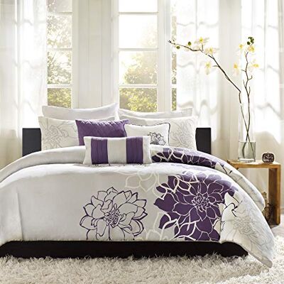 Madison Park Lola Cotton Duvet Modern Large Floral Trendy Design All Season Comfort Cover Bedding Set de 6 pièces avec shams, Pillow décoratifs, Full/Queen(90" x 90"), Violet Madison Park Lola Cotton Duvet Modern Large Floral Trendy Design All Season Comfort Cover Bedding Set de 6 pièces avec shams, Pillow décoratifs, Full/Queen(90" x 90"), Violet