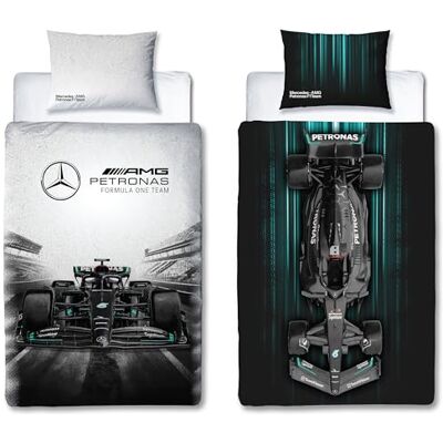 Character World Mercedes AMG Petronas Parure de lit 1 personne avec housse de couette réversible réversible et taie d'oreiller assortie Gris Character World Mercedes AMG Petronas Parure de lit 1 personne avec housse de couette réversible réversible et taie d'oreiller assortie Gris