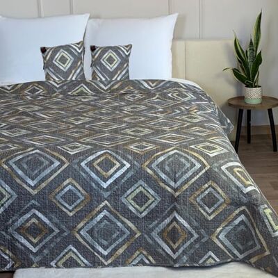 Euromat Couvre-lit matelassé avec 2 taies d'oreiller 40 x 40 cm Gris géométrique F-8604, 220 x 240 cm Euromat Couvre-lit matelassé avec 2 taies d'oreiller 40 x 40 cm Gris géométrique F-8604, 220 x 240 cm