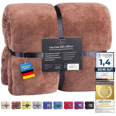 Feluna couverture câline XXL couverture en microfibre couvre-lit couverture de séjour avec toucher cachemire 220 x 200 cm (Marron) Feluna couverture câline XXL couverture en microfibre couvre-lit couverture de séjour avec toucher cachemire 220 x 200 cm (Marron)