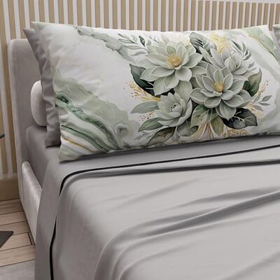PETTI Artigiani Italiani Parure de lit en coton avec taies d'oreiller en impression numérique, drap simple, parure de lit fantaisie fleur sauge grise, 100% fabriqué en Italie PETTI Artigiani Italiani Parure de lit en coton avec taies d'oreiller en impression numérique, drap simple, parure de lit fantaisie fleur sauge grise, 100% fabriqué en Italie