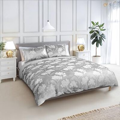Emma Barclay Blossom Parure de lit jacquard décorée Argenté Double Emma Barclay Blossom Parure de lit jacquard décorée Argenté Double