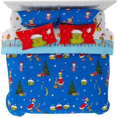 Franco Grinch by Dr. Seuss Parure de lit 7 pièces super douce avec couvre-oreillers pour très grand lit (produit officiel Dr. Seuss) Franco Grinch by Dr. Seuss Parure de lit 7 pièces super douce avec couvre-oreillers pour très grand lit (produit officiel Dr. Seuss)