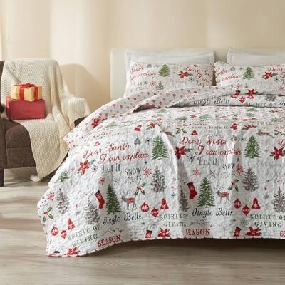Great Bay Home Parure de lit de Noël 3 pièces avec couvre-oreillers. Couvre-lit réversible avec motif vacances. Collection Carol (lit double/grand lit) Great Bay Home Parure de lit de Noël 3 pièces avec couvre-oreillers. Couvre-lit réversible avec motif vacances. Collection Carol (lit double/grand lit)