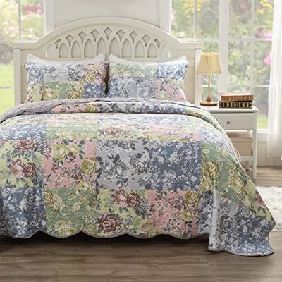 Greenland Home Fashions Greenland Home Emma – Parure de lit 3 pièces style vintage, très grand lit/très grand lit californien, gris Greenland Home Fashions Greenland Home Emma – Parure de lit 3 pièces style vintage, très grand lit/très grand lit californien, gris