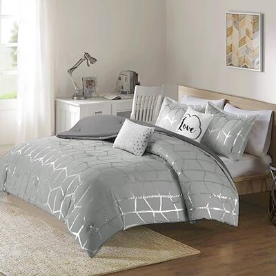 Intelligent Design Raina Comforter Set King/Cal King Size – Grey Silver – Geometric – 5 pièces – Ultra Soft Microfiber Teen Bedding for Girls Bedroom Intelligent Design Raina Comforter Set King/Cal King Size – Grey Silver – Geometric – 5 pièces – Ultra Soft Microfiber Teen Bedding for Girls Bedroom
