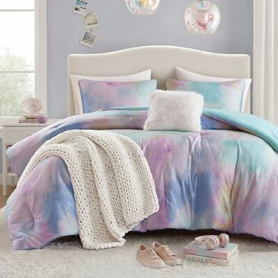Intelligent Design Cassiopeia Parure de lit 4 pièces – Impression aquarelle colorée tie dye – Alternative moderne en duvet – Literie toutes saisons avec taie d'oreiller et oreiller assortis – Lit Intelligent Design Cassiopeia Parure de lit 4 pièces – Impression aquarelle colorée tie dye – Alternative moderne en duvet – Literie toutes saisons avec taie d'oreiller et oreiller assortis – Lit