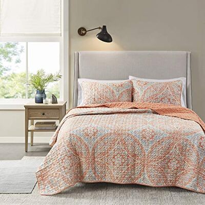 Comfort Spaces Couvre-lit léger pour toutes les saisons, taies assorties, microfibre, corail gloria, lit double/grand lit Comfort Spaces Couvre-lit léger pour toutes les saisons, taies assorties, microfibre, corail gloria, lit double/grand lit