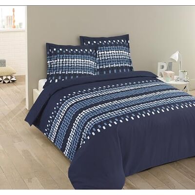 Vision Parure de lit Jack 100% Coton Bleu Set de Housse de Couette 240x220 cm avec 2 taies d'oreiller pour lit Standard 2 Personnes Fibres Naturelles Oekotex Vision Parure de lit Jack 100% Coton Bleu Set de Housse de Couette 240x220 cm avec 2 taies d'oreiller pour lit Standard 2 Personnes Fibres Naturelles Oekotex