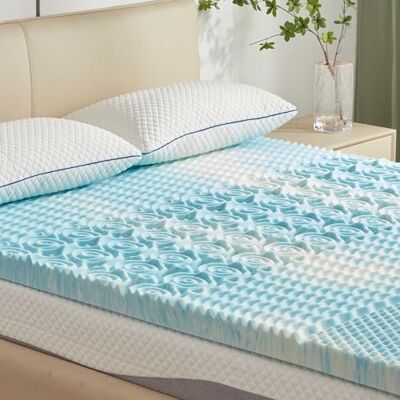 SINWEEK Surmatelas en mousse à mémoire de forme de 5 zones de 5 cm, soulage la pression, certifié CertiPUR-US, très grand lit, bleu SINWEEK Surmatelas en mousse à mémoire de forme de 5 zones de 5 cm, soulage la pression, certifié CertiPUR-US, très grand lit, bleu