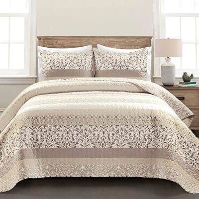 Lush Decor Boho Parure de lit réversible surdimensionnée 3 pièces en coton à rayures, neutre, lit double/grand lit Lush Decor Boho Parure de lit réversible surdimensionnée 3 pièces en coton à rayures, neutre, lit double/grand lit