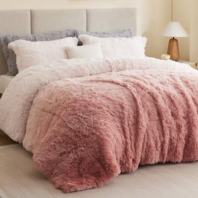 Intelligent Design Brielle, Long Shaggy Faux Fur Comforter Set, Plush Reverse, Trendy Ombre Design, Modern, Cozy All Season Bedding, Matching Sham, Full/Queen(90"x90") Blush 3 Piece Intelligent Design Brielle, Long Shaggy Faux Fur Comforter Set, Plush Reverse, Trendy Ombre Design, Modern, Cozy All Season Bedding, Matching Sham, Full/Queen(90"x90") Blush 3 Piece