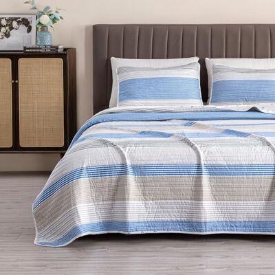 Great Bay Home 3-Piece Full/Queen Reversible Lightweight Quilt Comforter with 2 Shams All-Season, Modern, Striped Bedspreads Blue and Taupe Striped Coverlet Sets Bryce Quilts Collection Great Bay Home 3-Piece Full/Queen Reversible Lightweight Quilt Comforter with 2 Shams All-Season, Modern, Striped Bedspreads Blue and Taupe Striped Coverlet Sets Bryce Quilts Collection