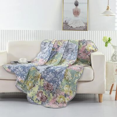 Greenland Home Fashions Greenland Home Emma Patchwork Couverture matelassée à imprimé floral Gris 152,4 x 127 cm Greenland Home Fashions Greenland Home Emma Patchwork Couverture matelassée à imprimé floral Gris 152,4 x 127 cm
