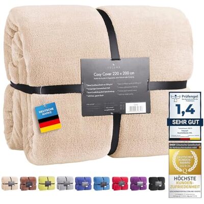 Feluna couverture câline XXL couverture en microfibre couvre-lit couverture de séjour avec toucher cachemire 220 x 200 cm (Vanille) Feluna couverture câline XXL couverture en microfibre couvre-lit couverture de séjour avec toucher cachemire 220 x 200 cm (Vanille)