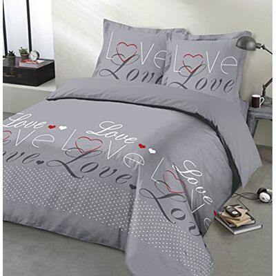 Vision Parure de lit Love -100% Coton Gris Set de Housse de Couette 200x200 cm avec 2 taies d'oreiller pour lit 2 Personnes Oekotex Vision Parure de lit Love -100% Coton Gris Set de Housse de Couette 200x200 cm avec 2 taies d'oreiller pour lit 2 Personnes Oekotex