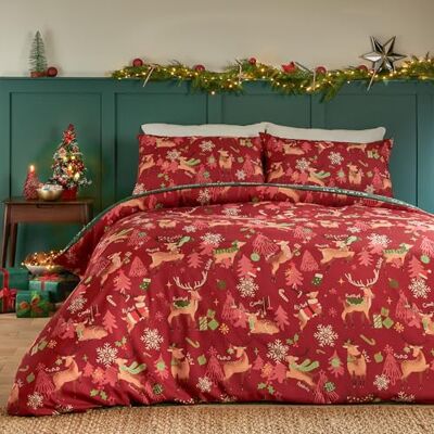 furn. Duvet Day Parure de lit réversible avec housse de couette Sleigh Team Literie de Noël festive ultra douce au toucher (rouge simple) furn. Duvet Day Parure de lit réversible avec housse de couette Sleigh Team Literie de Noël festive ultra douce au toucher (rouge simple)