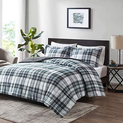 Madison Park Essentials – Parure de lit à carreaux assortie, housse anti-taches 3M Scotchguard – hypoallergénique pour toutes les saisons, microfibre, rembourrage en fibre, noir, lit double/grand lit Madison Park Essentials – Parure de lit à carreaux assortie, housse anti-taches 3M Scotchguard – hypoallergénique pour toutes les saisons, microfibre, rembourrage en fibre, noir, lit double/grand lit