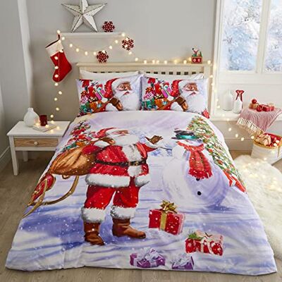Fusion Housse de couette Père Noël dans la neige – Lit double (200 x 200 cm) – 2 taies d'oreiller incluses – Housse de couette Père Noël et bonhomme de neige facile d'entretien – Literie de Noël Fusion Housse de couette Père Noël dans la neige – Lit double (200 x 200 cm) – 2 taies d'oreiller incluses – Housse de couette Père Noël et bonhomme de neige facile d'entretien – Literie de Noël